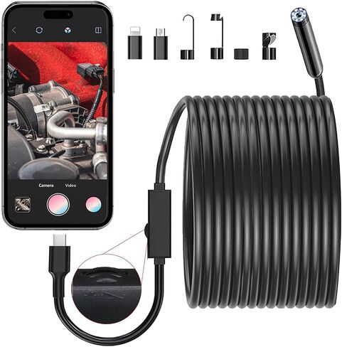JSE Endoscope Camera with Screen, Waterproof Borescope Inspection Camera, 16.5FT Semi-Rigid Cable Snake Camera with 32GB SD Card, Adjustable High Brightness LED Lights in Saudi Arabia