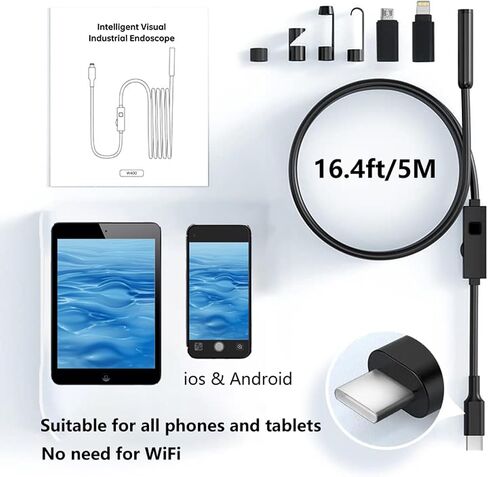 JSE Endoscope Camera with Screen, Waterproof Borescope Inspection Camera, 16.5FT Semi-Rigid Cable Snake Camera with 32GB SD Card, Adjustable High Brightness LED Lights in Saudi Arabia