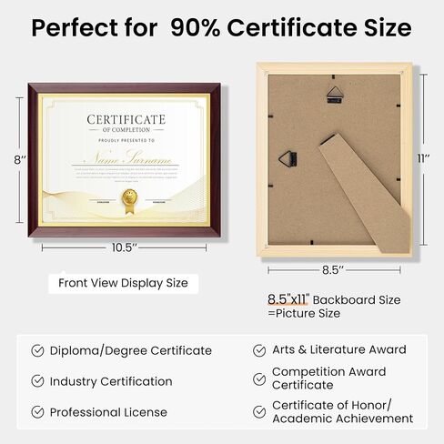 Certificate Frames 8.5 X 11 With Clear Plexiglass, Diploma Frame Document Frame For Wall Display And Tabletop, College Degree Frame, Graduation Picture Frame Brown With Gold Trim, 2 Packs in Kuwait