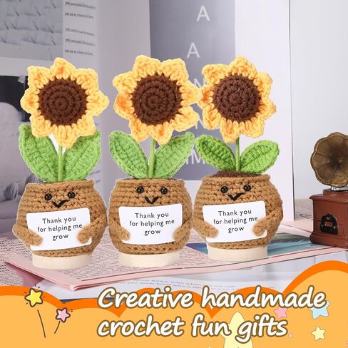 RovyFota Emotional Support Crochet, Positive Cactus with Wood Base Crochet Cactus Encouraging Card Handmade Knitted Cactus Toy Room Office Desktop Decor for Adults&Kids&Friends in Saudi Arabia