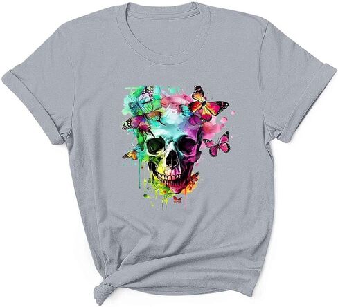 Womens Mens Halloween Ghost Shirts Vintage Graphic Tees Funny Printed Tops Loose Fit Shirts Skull Teen Girl Plus Size in Saudi Arabia