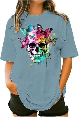 Womens Mens Halloween Ghost Shirts Vintage Graphic Tees Funny Printed Tops Loose Fit Shirts Skull Teen Girl Plus Size in Saudi Arabia