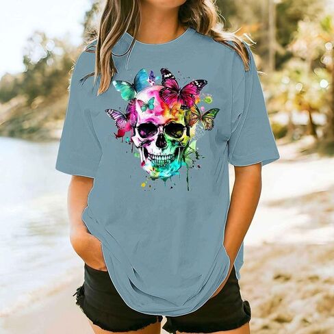 Womens Mens Halloween Ghost Shirts Vintage Graphic Tees Funny Printed Tops Loose Fit Shirts Skull Teen Girl Plus Size in Saudi Arabia