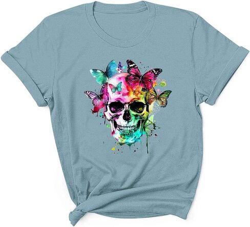 Womens Mens Halloween Ghost Shirts Vintage Graphic Tees Funny Printed Tops Loose Fit Shirts Skull Teen Girl Plus Size in Saudi Arabia