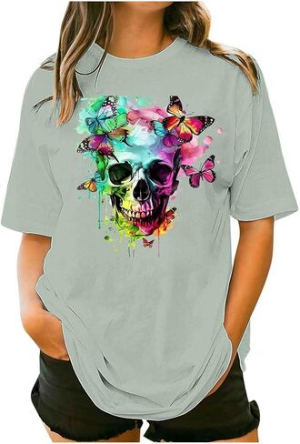 Womens Mens Halloween Ghost Shirts Vintage Graphic Tees Funny Printed Tops Loose Fit Shirts Skull Teen Girl Plus Size in Saudi Arabia