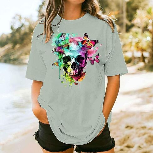 Womens Mens Halloween Ghost Shirts Vintage Graphic Tees Funny Printed Tops Loose Fit Shirts Skull Teen Girl Plus Size in Saudi Arabia