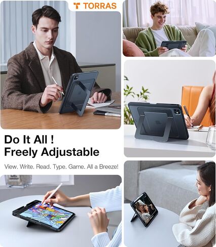 TORRAS Ostand for iPad Air 5th Generation Case iPad Air 4th Generation Case with Pencil Holder, Adjustable Dual Stand, Multi-Angle Viewing, Protective Translucent iPad Air Cover 10.9, Black in Saudi Arabia