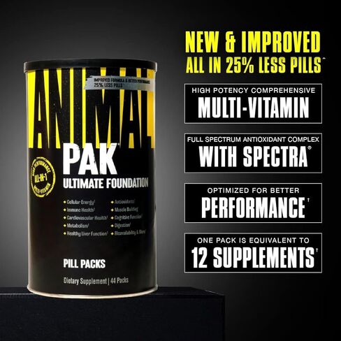 Animal Pak - Convenient Multivitamin for Men & Women Daily All-in-One Vitamin & Supplement Pack - Zinc, Vitamins C, B, D, Amino Acids, and Immune Support - Sports Nutrition Performance - 44 Count in Kuwait