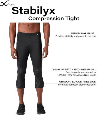 CW-X Men's Stabilyx Joint Support 3/4 Compression Tight, Capri Pants for Running and Recovery in Saudi Arabia