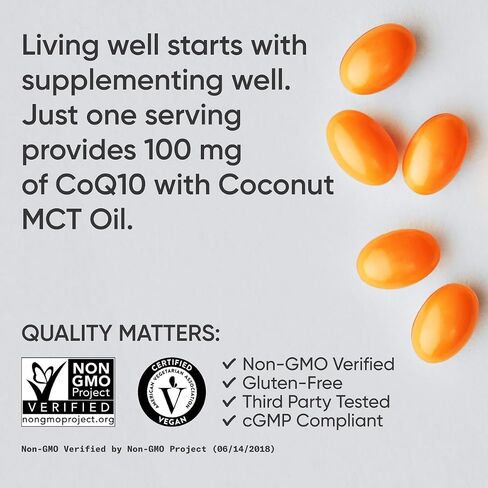 أبحاث رياضية CoQ10 (100mg) معززة مع زيت جوز الهند والبيوبير (الفلفل الأسود) لتحسين الامتصاص | مصدقة نباتية ، غير محدد من غير المعدل وراثيًا (120 خضروات ناعمة) in Kuwait
