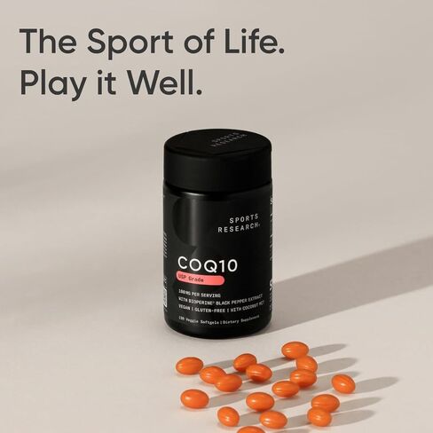 أبحاث رياضية CoQ10 (100mg) معززة مع زيت جوز الهند والبيوبير (الفلفل الأسود) لتحسين الامتصاص | مصدقة نباتية ، غير محدد من غير المعدل وراثيًا (120 خضروات ناعمة) in Kuwait