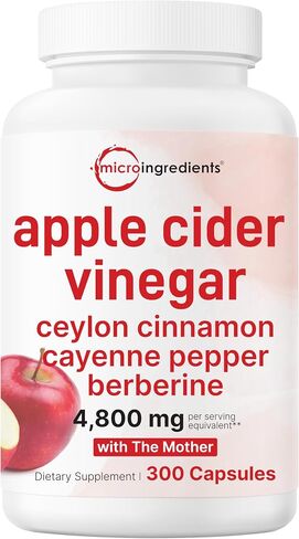 خل التفاح مع الأم 4،800mg مكافئة ، 300 كبسولة | 4 في 1 ACV مجمع | Ceylon Cinnamon ، Cayenne Pepper ، & Berberine | المناعة والهضم ودعم الشهية | غير المعدلة وراثيا ، خالية من الغلوتين in Saudi Arabia