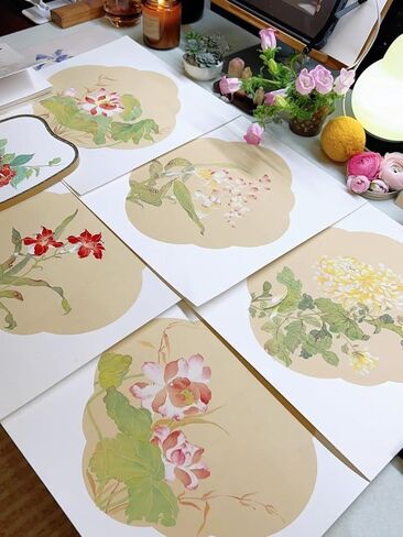 KZ185 Hmay شيكيشي الناعم المثبت مسبقًا مع ورق Jingxian Raw Xuan / Shikishi الصيني لطلاء Sumie وخط الفرشاة 10 ورقات (مربع 33 سم، 12.99 بوصة) (8) in Kuwait