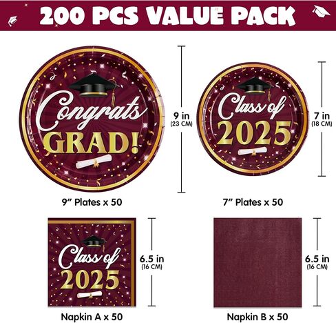 JOYIN 200 Pcs Graduation Party Plates and Napkins Dinnerware Set Supplies, 2024 Blue Disposable Dessert Paper Plates Luncheon Cocktail Napkins for Congrats Grad Graduation Decorations, Serve 50 in Saudi Arabia