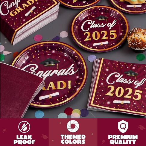 JOYIN 200 Pcs Graduation Party Plates and Napkins Dinnerware Set Supplies, 2024 Blue Disposable Dessert Paper Plates Luncheon Cocktail Napkins for Congrats Grad Graduation Decorations, Serve 50 in Saudi Arabia