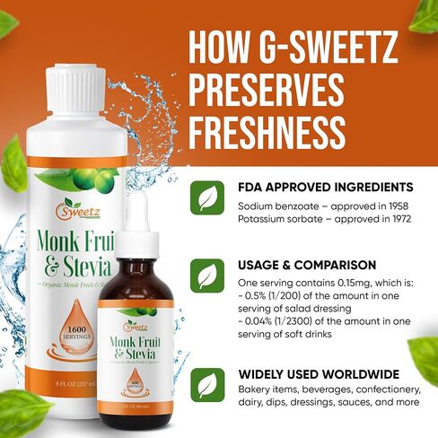 Monk Fruit & Stevia Liquid Sweetener Drops - Natural Sweeteners & Sugar Alternatives - Delicious Blend with No Bitter Aftertaste - Concentrated Sweetener Liquid Drops Extract – 16 FL OZ (3200 Servings) in Saudi Arabia