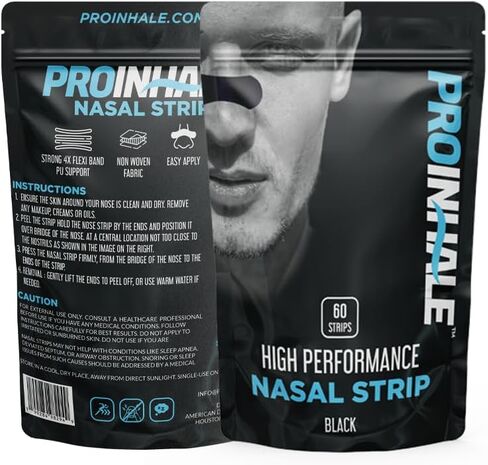 شرائح الأنف الرياضية Proinhale ™-شريط الأنف المرن للتناسب المريح ، والحجز الآمن ، والمواد اللاصقة غير المنقولة ، والاستخدام النهاري أو الليلي ، ودعم الرياضة ، و 60 شرائط Expander Count in Saudi Arabia