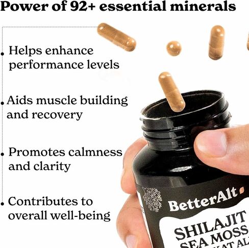 Shiljait All في كبسولة واحدة مع Seamoss & Ashwagandha | يساعد في بناء العضلات والانتعاش | 120 كبسولات | اختبر مختبر الطرف الثالث نقي الهيمالايا شيلاجيت in Kuwait
