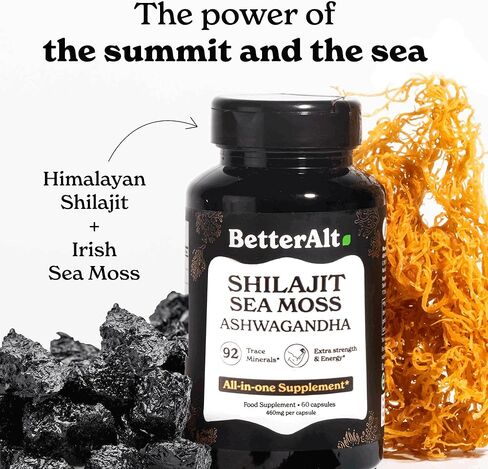 Shiljait All في كبسولة واحدة مع Seamoss & Ashwagandha | يساعد في بناء العضلات والانتعاش | 120 كبسولات | اختبر مختبر الطرف الثالث نقي الهيمالايا شيلاجيت in Kuwait