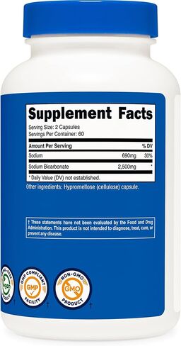 Nutricost Sodium Bicarbonate (2,500mg) 120 Capsules - GMO-Free, Gluten Free, Vegan, 60 Servings in Saudi Arabia