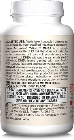 Jarrow Formulas 7 -Keto Dhea 100 mg - ما يصل إلى 90 حصص (قبعات الخضروات) المكمل الغذائي - دعم استقلاب الكربوهيدرات - غير المعدلة وراثيا - خالية من الغلوتين - نباتي - نباتي in Saudi Arabia