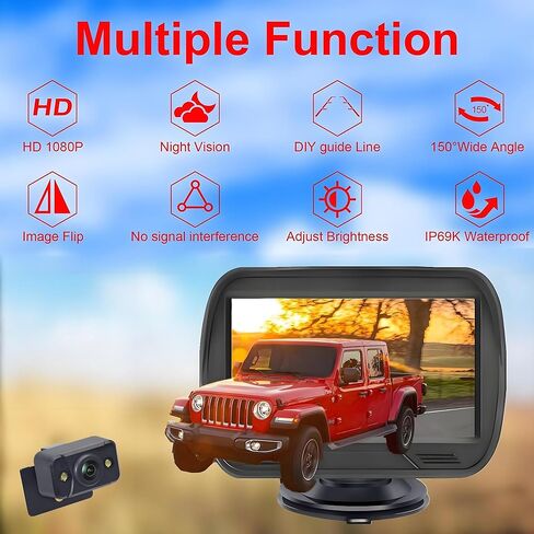 HD 1080P Car Backup Camera with 5-Inch Monitor, Night Vision, DIY Guide Lines, Waterproof, Reverse Camera with Two Beackets for Easy Install for Trucks, SUVs and Pickups-YIMU K5001 in Kuwait