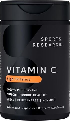 Sports Research Vitamin C 1000mg - Non-GMO Project Verified Ascorbic Acid Vitamin C Supplement for Immune Support & Antioxidant Protection | Vegan Friendly, 8 Month Supply (240 Count) in Saudi Arabia