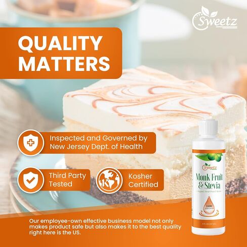 Monk Fruit & Stevia Liquid Sweetener Drops - Natural Sweeteners & Sugar Alternatives - Delicious Blend with No Bitter Aftertaste - Concentrated Sweetener Liquid Drops Extract – 16 FL OZ (3200 Servings) in Saudi Arabia