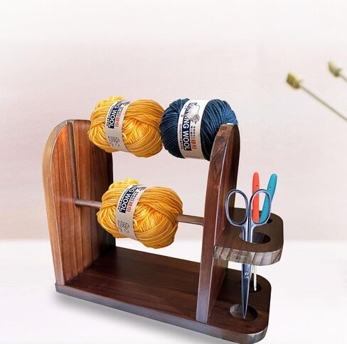 Viredelo Yarn Holder Dispenser for Crocheting,Crochet Yarn Holder,Twizzter Portable Yarn Holder,Yarn Ball Holder Double Revolving for Crochet Knitting,Handmade Wood Yarn Dispenser in Saudi Arabia