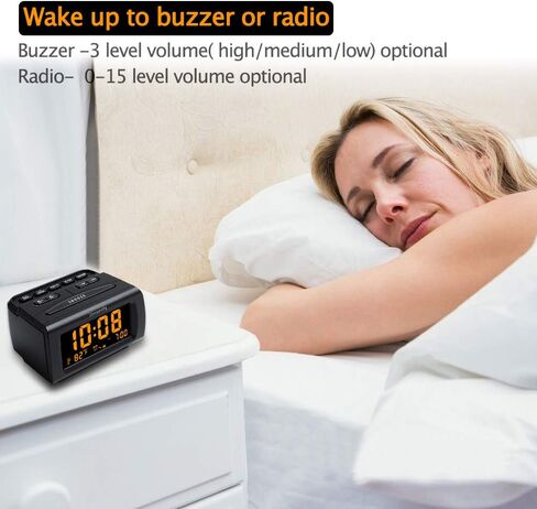 DreamSky Alarm Clock Radio for Bedrooms with Battery Backup | Large Numbers with Dimmer Wheel, USB Port, Bedside Digital FM Radio with Sleep Timer, Temperature, Adjustable Volume, Snooze in Saudi Arabia