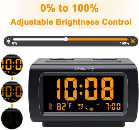 DreamSky Alarm Clock Radio for Bedrooms with Battery Backup | Large Numbers with Dimmer Wheel, USB Port, Bedside Digital FM Radio with Sleep Timer, Temperature, Adjustable Volume, Snooze in Saudi Arabia