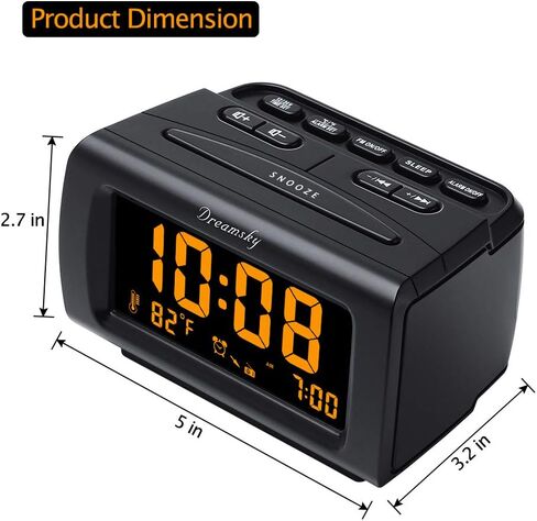 DreamSky Alarm Clock Radio for Bedrooms with Battery Backup | Large Numbers with Dimmer Wheel, USB Port, Bedside Digital FM Radio with Sleep Timer, Temperature, Adjustable Volume, Snooze in Saudi Arabia