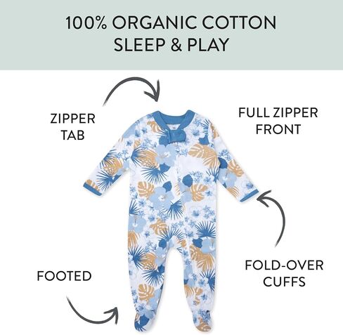 HonestBaby Sleep and Play Footed Pajamas One-Piece Sleeper Jumpsuit Zip-Front Pjs Organic Cotton for Baby Boys, Unisex in Saudi Arabia