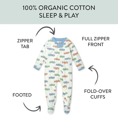HonestBaby Sleep and Play Footed Pajamas One-Piece Sleeper Jumpsuit Zip-Front Pjs Organic Cotton for Baby Boys, Unisex in Saudi Arabia