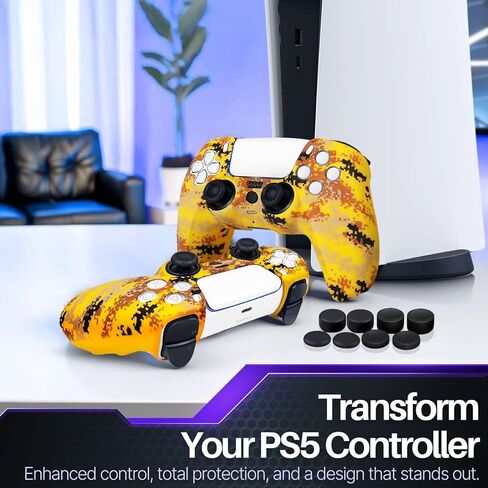 حافظة وحدة تحكم TNP لجهاز PS5 من السيليكون غطاء Dualsense + 8 مقابض إبهام احترافية مجموعة ملحقات جلود Sony Playstation 5 مموهة مع قبضة مريحة in Saudi Arabia
