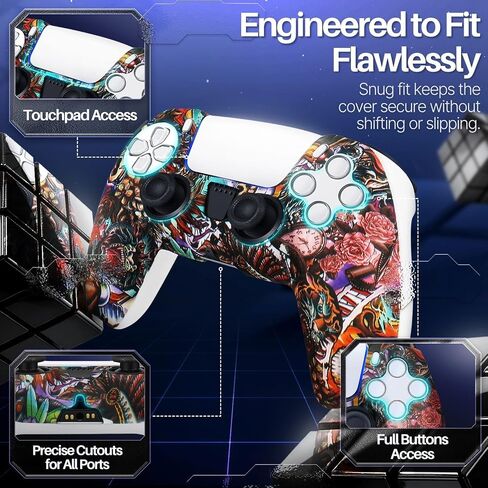 TNP PS5 Controller Cover, Silicone Skin with 8 Thumb Grips, Native Lore | Anti-Slip Textured Sleeve with Precise Cutouts for Buttons, Ports and Touchpad; Controller Not Included, Dock Fit May Vary in Kuwait