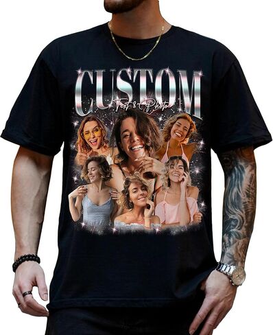 Custom Photo Bootleg Rap Shirt with Girlfriend's Face for Boyfriend - Vintage Graphic Shirt for Men in Saudi Arabia