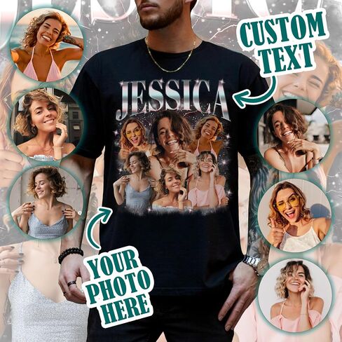 Custom Photo Bootleg Rap Shirt with Girlfriend's Face for Boyfriend - Vintage Graphic Shirt for Men in Saudi Arabia