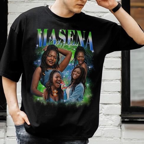 Custom Photo Bootleg Rap Shirt with Girlfriend's Face for Boyfriend - Vintage Graphic Shirt for Men in Saudi Arabia