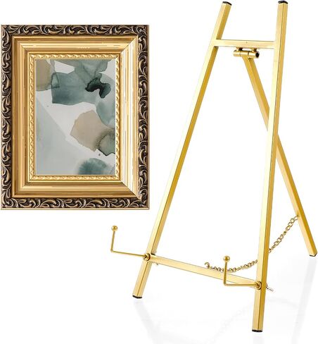Gold Metal Easel Stand, 16.5" H x 8.7" W x 4.3" D Tabletop Easel Stand Holder Art Picture Tripod Mirror Modern Plate Holder for Display Book Photo Wedding Sign in Saudi Arabia