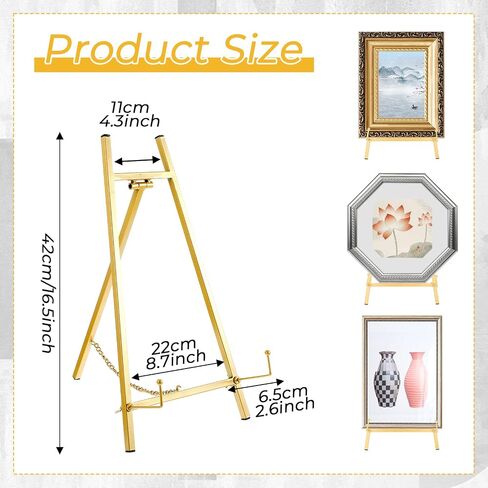 Gold Metal Easel Stand, 16.5" H x 8.7" W x 4.3" D Tabletop Easel Stand Holder Art Picture Tripod Mirror Modern Plate Holder for Display Book Photo Wedding Sign in Saudi Arabia