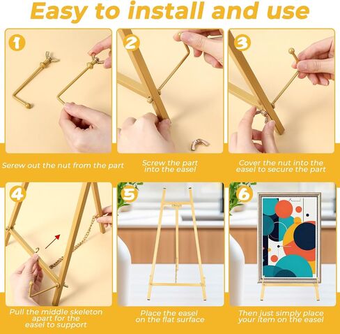 Gold Metal Easel Stand, 16.5" H x 8.7" W x 4.3" D Tabletop Easel Stand Holder Art Picture Tripod Mirror Modern Plate Holder for Display Book Photo Wedding Sign in Saudi Arabia