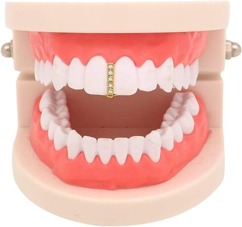 Canjoyn 18K Gold Silver Pave Full CZ Bar Grillz Teath Top and 6 Bottom Set Grills + Extra صب قضبان in Kuwait