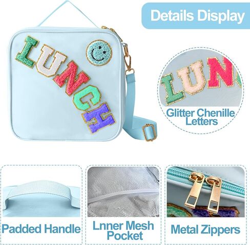 حقيبة غداء معزولة مع حزام كتف قابل للتعديل ، صندوق غداء نايلون بريبي كبير حقيبة الغداء المعزولة معاد إعادة الاستخدام مع حقيبة غداء مبتسم بريبي للفتيات المدارس سفر النزهة (Rosy Red) in Kuwait