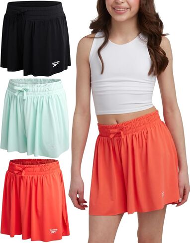 Reebok Girls Athletic Shorts - 3 Pack Lightweight Butterfly Shorts with Liner - Active Performance Flowy Shorts for Girls in Saudi Arabia