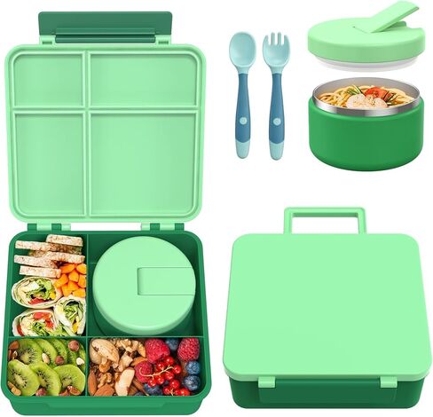 Bento Lunch Box with 8oz Soup Thermo ، حاويات طعام للأطفال مقاومة للغداء مع 4 مقصورة ، جرة الطعام الساخنة المعزولة للأطفال ، Trvael - (Pink) in Kuwait
