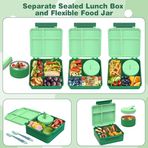 Bento Lunch Box with 8oz Soup Thermo ، حاويات طعام للأطفال مقاومة للغداء مع 4 مقصورة ، جرة الطعام الساخنة المعزولة للأطفال ، Trvael - (Pink) in Kuwait