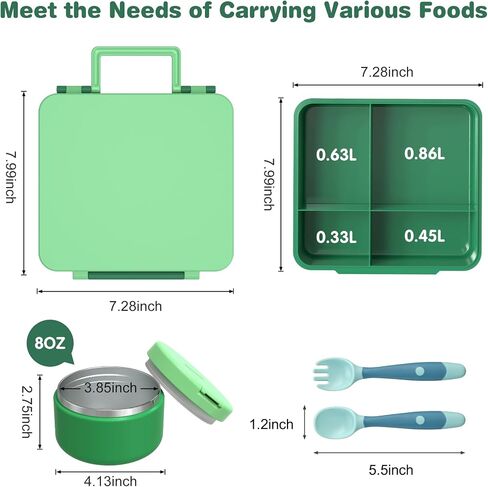 Bento Lunch Box with 8oz Soup Thermo ، حاويات طعام للأطفال مقاومة للغداء مع 4 مقصورة ، جرة الطعام الساخنة المعزولة للأطفال ، Trvael - (Pink) in Kuwait