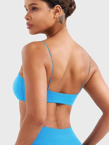 YEOREO Women's Spaghetti Strap Sports Bra Enidy Square Neck Yoga Wireless Low Impact Padded Seamless Cami Crop Top in Kuwait