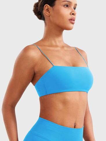 YEOREO Women's Spaghetti Strap Sports Bra Enidy Square Neck Yoga Wireless Low Impact Padded Seamless Cami Crop Top in Kuwait